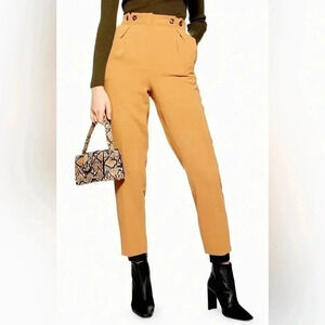 Topshop Trousers High Waisted Cropped Paperbag Pants Tan Camel Size 2